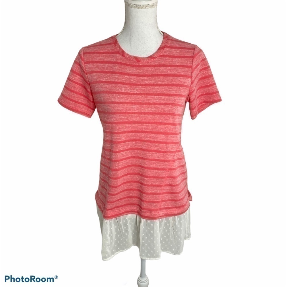 LOGO Pink Striped Tunic Top XS Women’s Lori Goldstein Short Sleeve Women’s